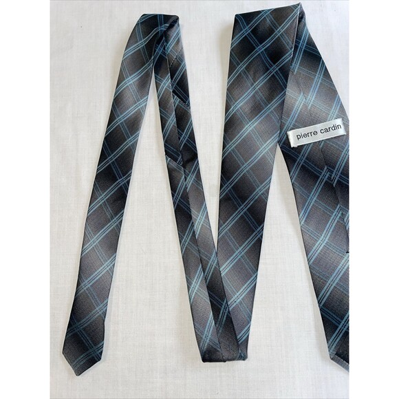 Pierre Cardin Dress Tie Men’s Size 57” Gray Blue Striped Argyle 100% Silk Design - Picture 10 of 12